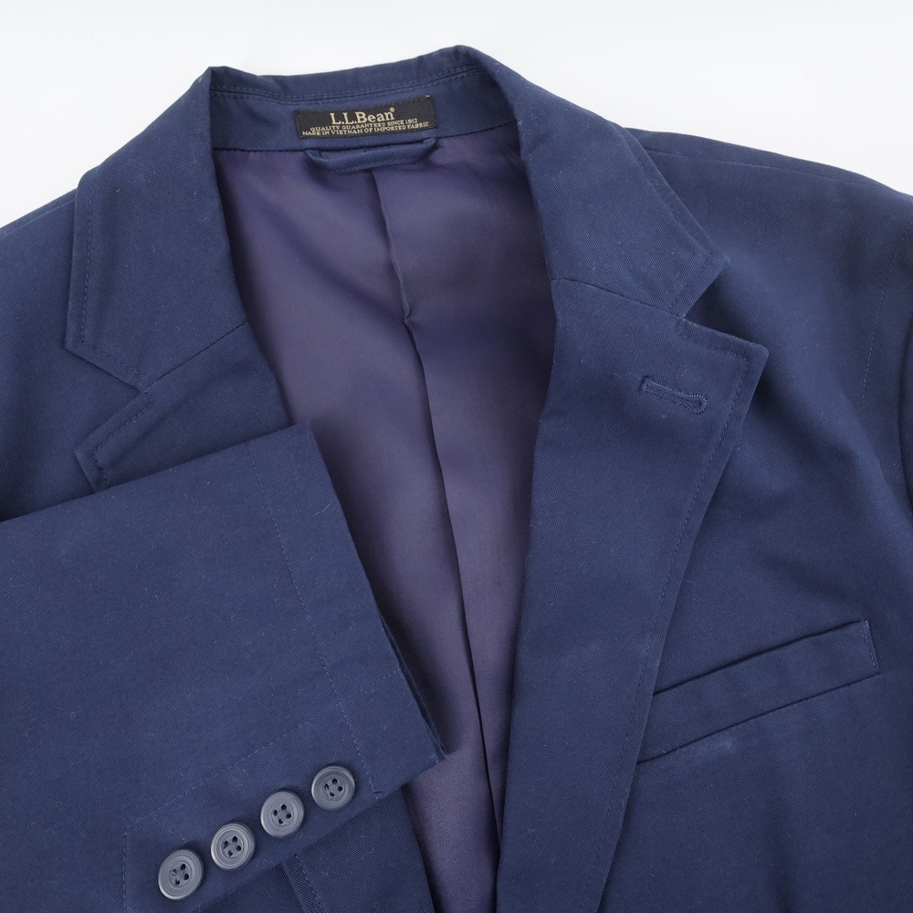 LL Bean Cotton Twill 2-Button Blazer Navy Blue Long Sleeve Mens 42 R